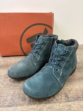 Propét Delaney Leather Ankle Boots Navy Teal Women’s Size 9 Zip Lace Booties